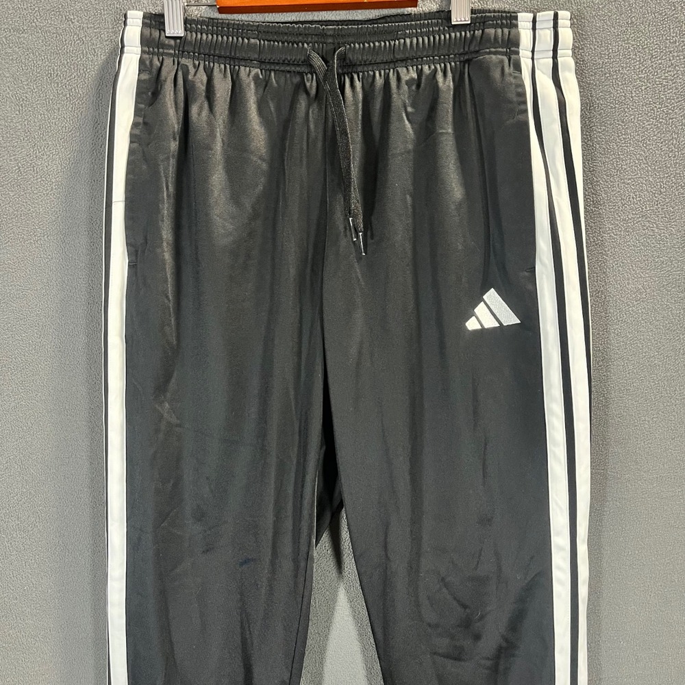 Adidas Mens Black White 3 Stripe Athletic Track Pants Joggers Size Large